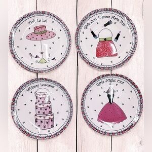 Set of 4 Franchelle Contreras Girls Night Out 6" Canape Dessert Whimsical Plates